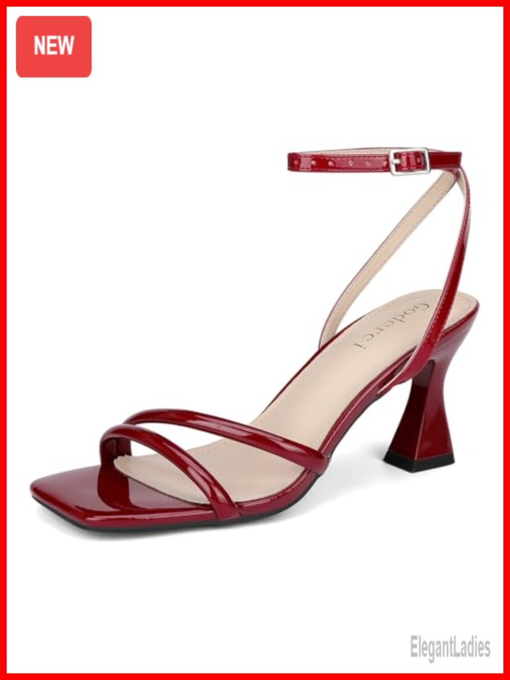 Kitten Heel Square Open Toe Strappy Sandal Adjustable Buckle